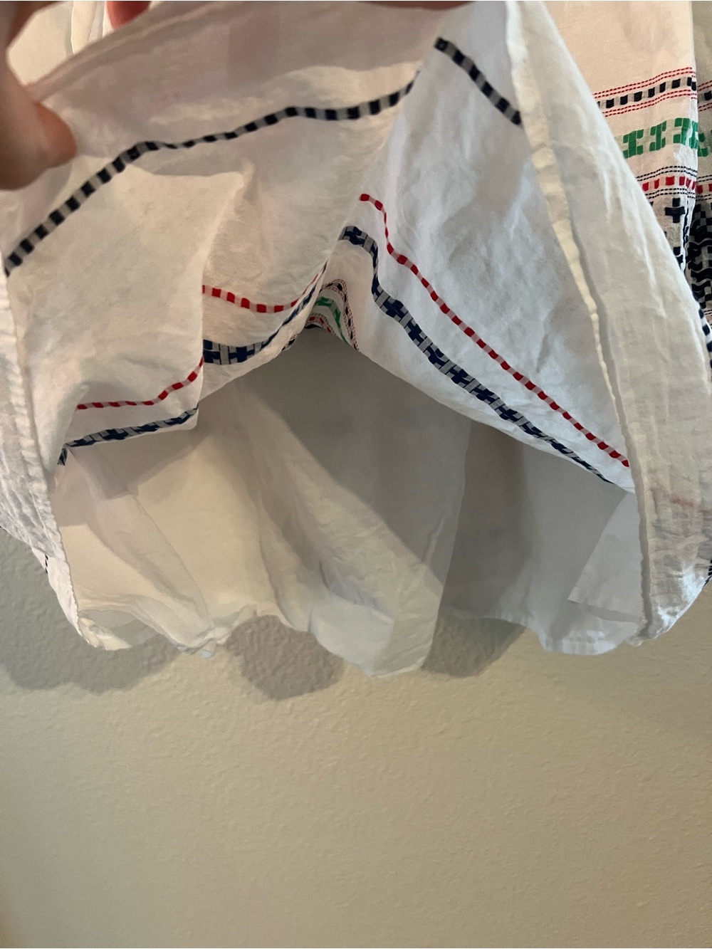 Joie White Embroidered V-Neck Mini Dress with Red, Navy & Green Accents - Picture 10 of 11
